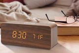 Digital Alarm Clock Wooden Table Desk Bedside LED Clock with Wireless Charger -Light Wood