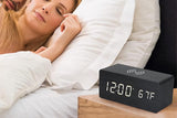 Digital Alarm Clock Wooden Table Desk Bedside LED Clock with Wireless Charger -Light Wood