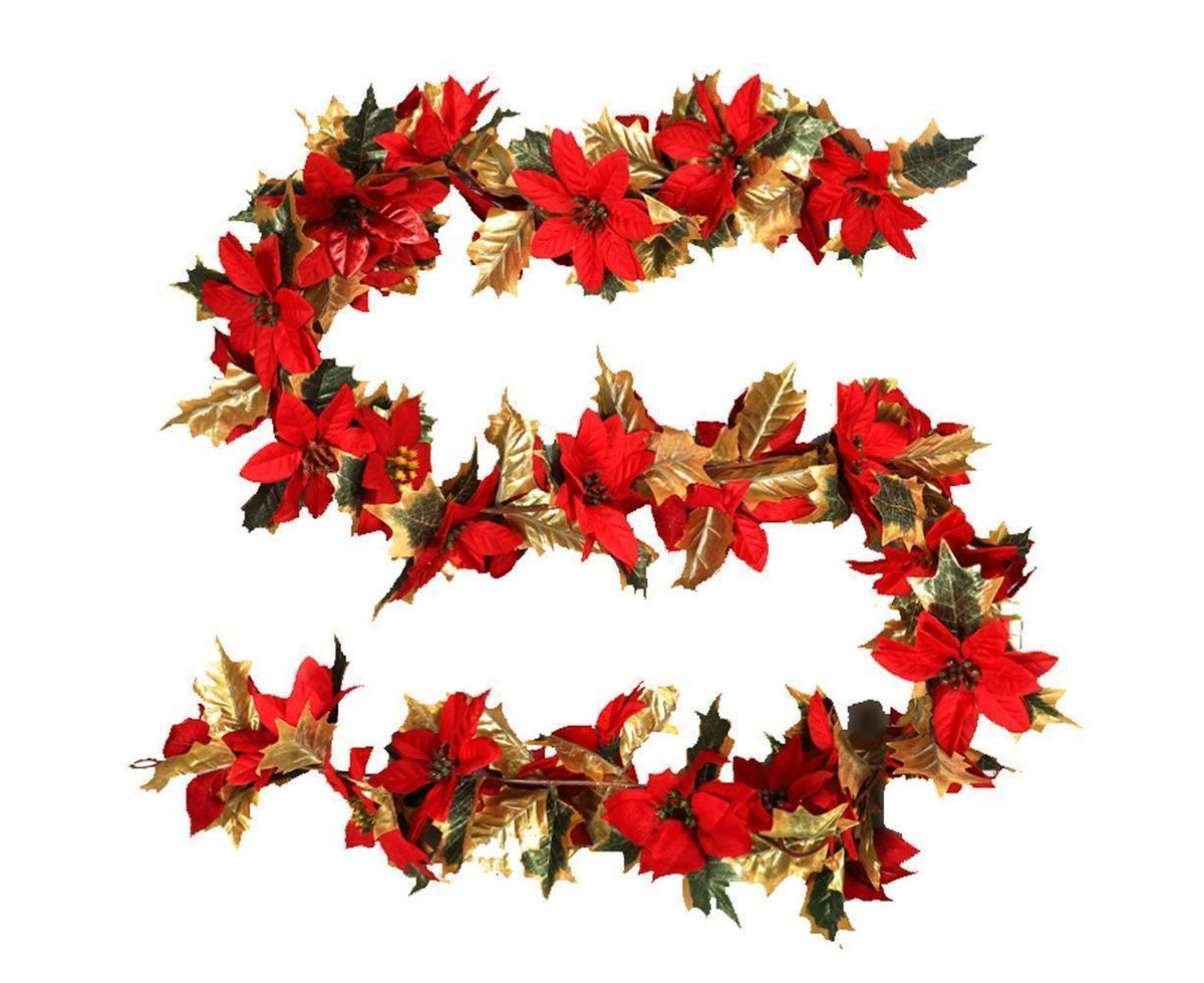 1.8m Artificial Christmas Red Flower Cane Vine Rattan Home Garden Xmas Decor-Golden+Red