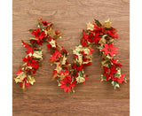 1.8m Artificial Christmas Red Flower Cane Vine Rattan Home Garden Xmas Decor-Golden+Red