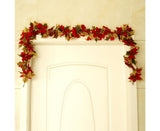 1.8m Artificial Christmas Red Flower Cane Vine Rattan Home Garden Xmas Decor-Golden+Red