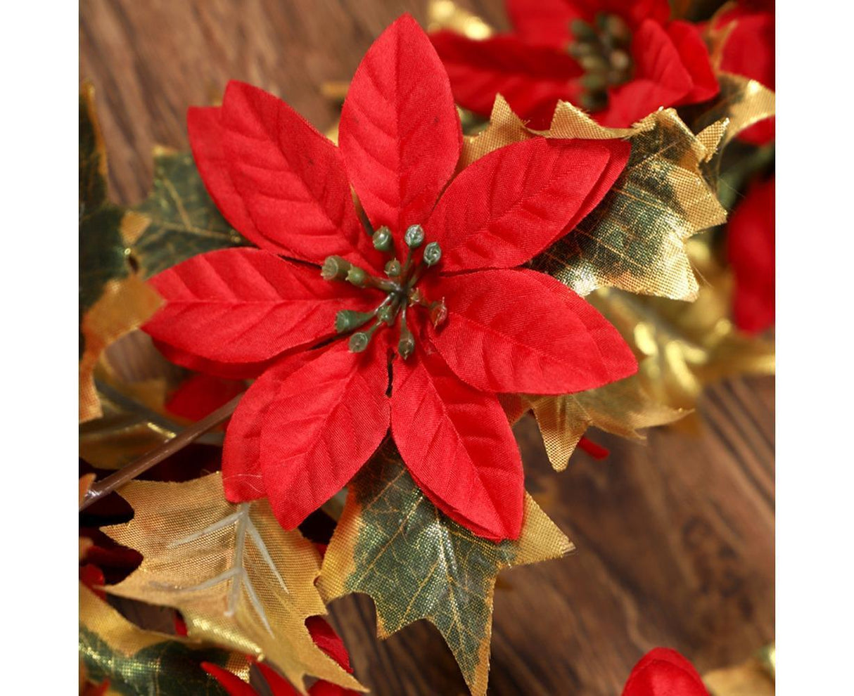 1.8m Artificial Christmas Red Flower Cane Vine Rattan Home Garden Xmas Decor-Golden+Red