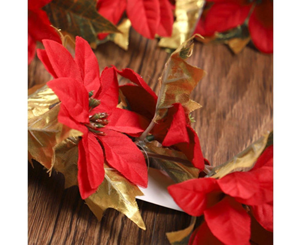 1.8m Artificial Christmas Red Flower Cane Vine Rattan Home Garden Xmas Decor-Golden+Red