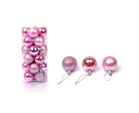 24Pcs Christmas Balls Glitter Anti-fade Plastic Christmas Tree Decor Balls for Home-Pink Red 4cm