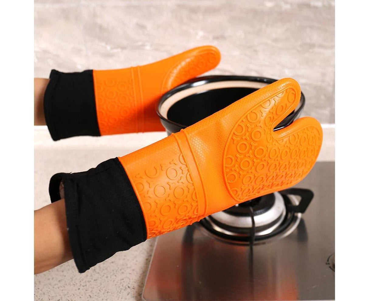 Kitchen Anti-sbabies Heat Resistant Silicone Glove Oven Pot Baking Cooking Mitt-Orange