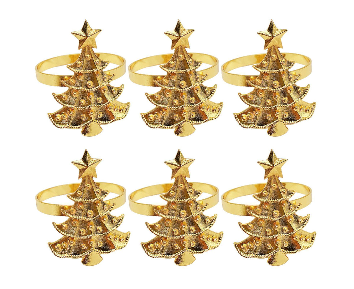 6Pcs Christmas Tree Wedding Home Xmas Party Table Decor Towel Buckle Napkin Ring-Golden