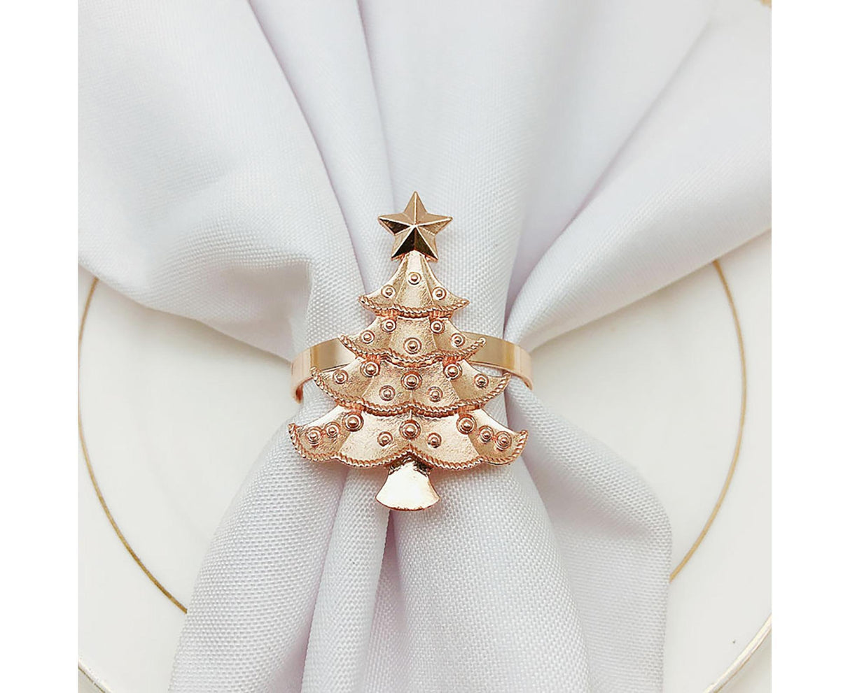 6Pcs Christmas Tree Wedding Home Xmas Party Table Decor Towel Buckle Napkin Ring-Golden