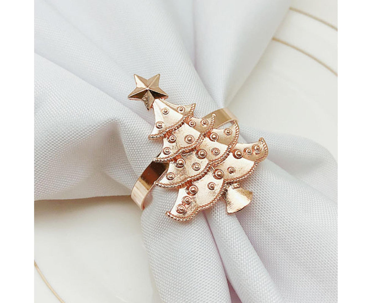 6Pcs Christmas Tree Wedding Home Xmas Party Table Decor Towel Buckle Napkin Ring-Golden