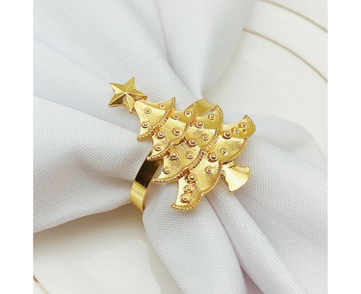 6Pcs Christmas Tree Wedding Home Xmas Party Table Decor Towel Buckle Napkin Ring-Silver
