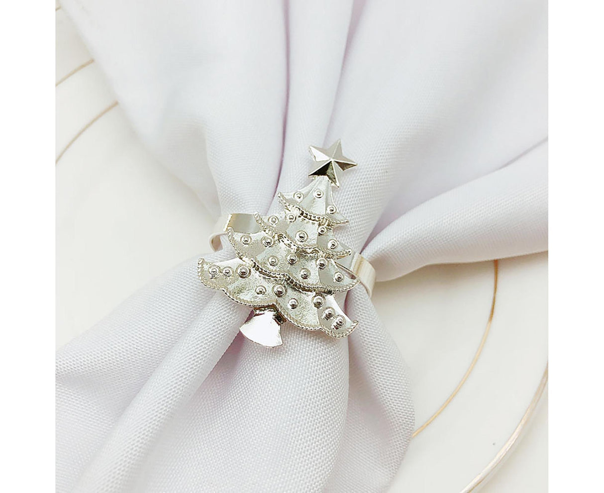 6Pcs Christmas Tree Wedding Home Xmas Party Table Decor Towel Buckle Napkin Ring-Silver