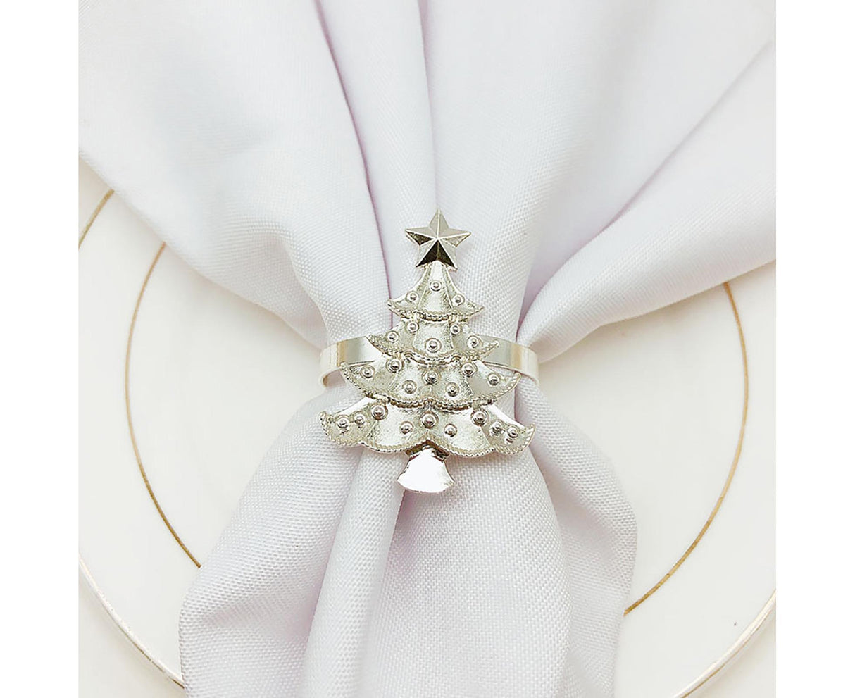 6Pcs Christmas Tree Wedding Home Xmas Party Table Decor Towel Buckle Napkin Ring-Silver