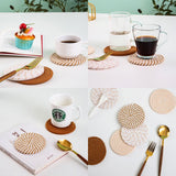 INS Style Round Cotton Woven Heat-Resistant Coasters, 8-Piece Set of Thick Table and Pot Mats with Free Iron Storage Rack - Pink