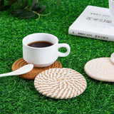 INS Style Round Cotton Woven Heat-Resistant Coasters, 8-Piece Set of Thick Table Pot Mats with Free Iron Storage Rack—Gray-Brown