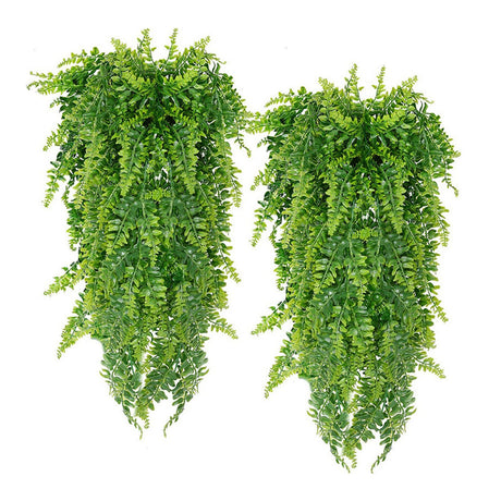 2pcs Artificial Hanging Plants Fern Plastic Green Fake Wall Hanging Ferns Plants for Garden Wedding Decoration