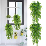 2pcs Artificial Hanging Plants Fern Plastic Green Fake Wall Hanging Ferns Plants for Garden Wedding Decoration