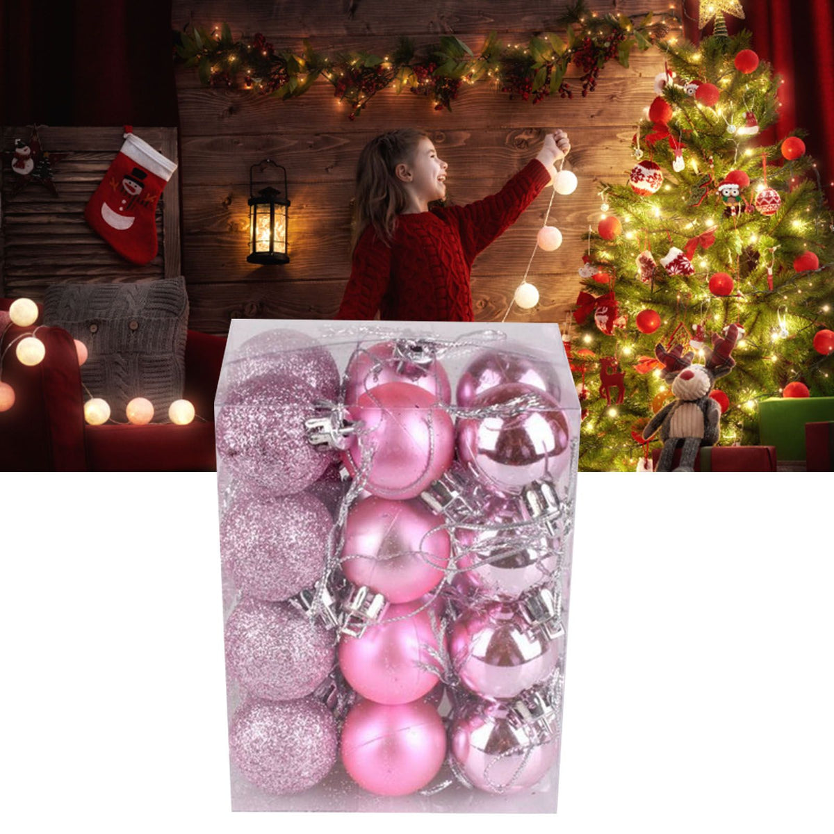 72Pcs Christmas Balls Hanging Decorative Christmas Tree Balls for Christmas Weddings Engagements Anniversaries Parties Pink