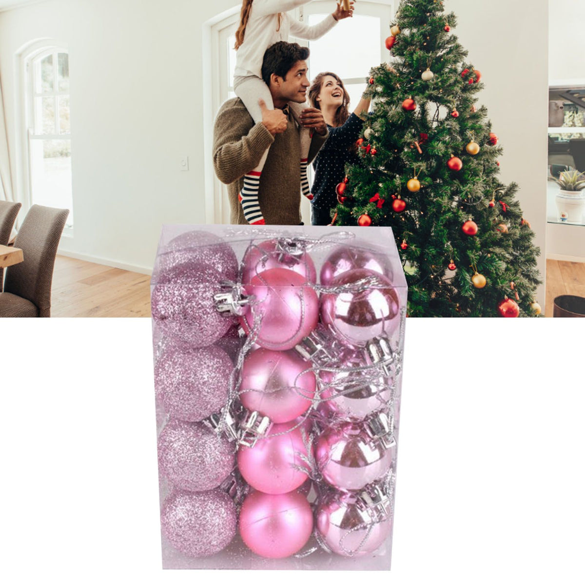 72Pcs Christmas Balls Hanging Decorative Christmas Tree Balls for Christmas Weddings Engagements Anniversaries Parties Pink