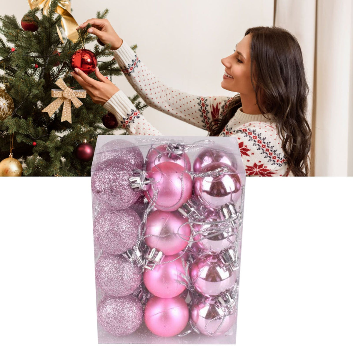 72Pcs Christmas Balls Hanging Decorative Christmas Tree Balls for Christmas Weddings Engagements Anniversaries Parties Pink