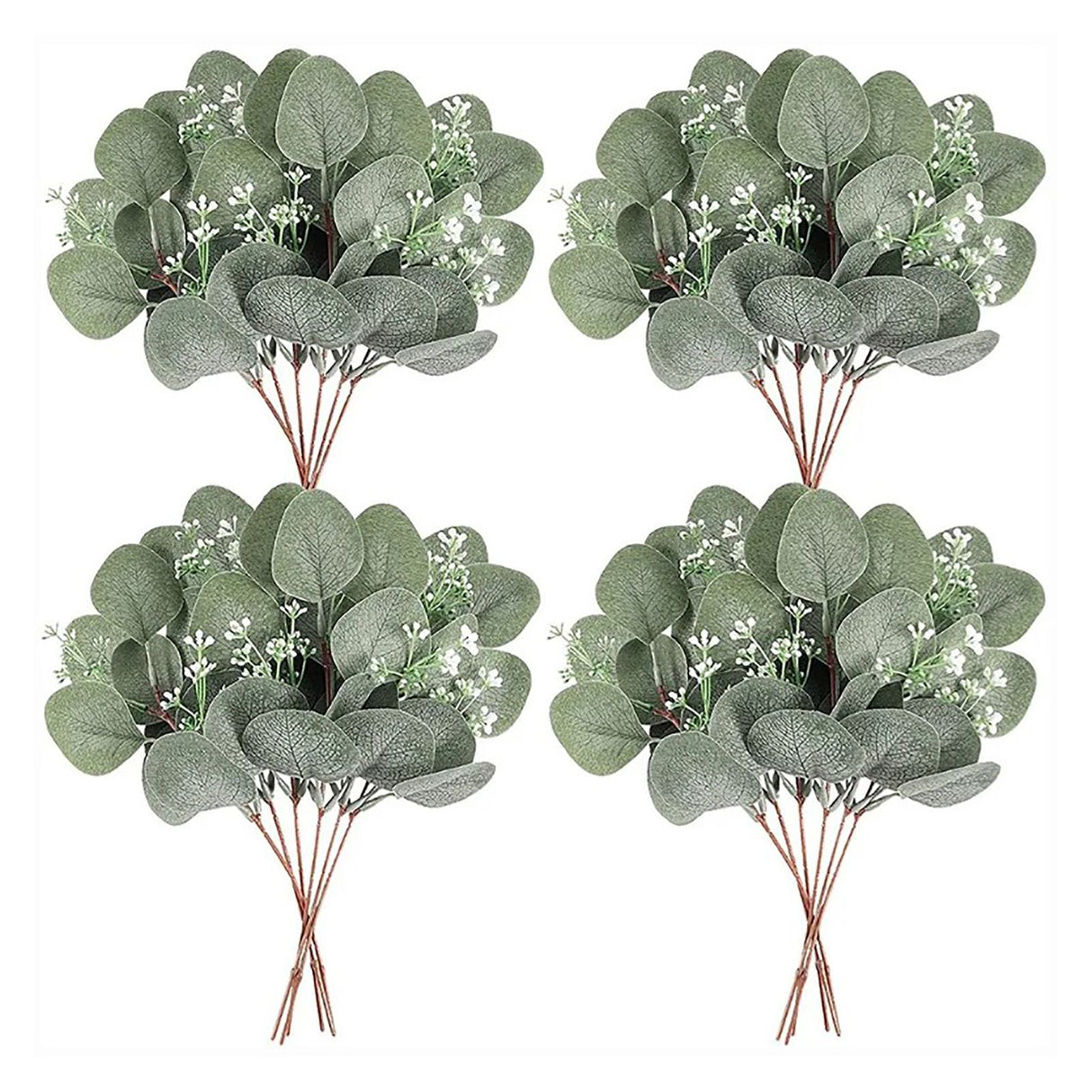 24Pcs Artificial Eucalyptus Stem Branches Round Eucalyptus Leaf with White Flower Decor Artificial Wedding Decor Plant