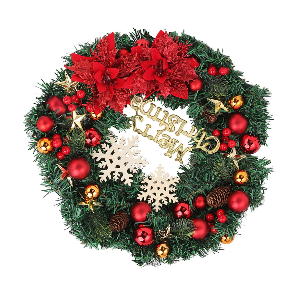 Christmas Wreath Snow Pine Cone Xmas Ball Wreath for Indoor Outdoor Holiday Decorations