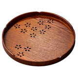 Tea Tray Cherry Blossom Pattern Wooden Tea Plate Green Tea Baking Serving Plate for Home Tea House Round