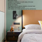 LED Wall Reading Light Simple Stylish Wall Mounted Light with Switch USB Port for Indoor Bedroom 100‑240V