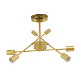 Retro Industrial 6 Light Semi Flush Mount Ceiling Light Fixture Modern Sputnik Chandelier for Art Restaurant Bar Bedroom110‑220V Golden