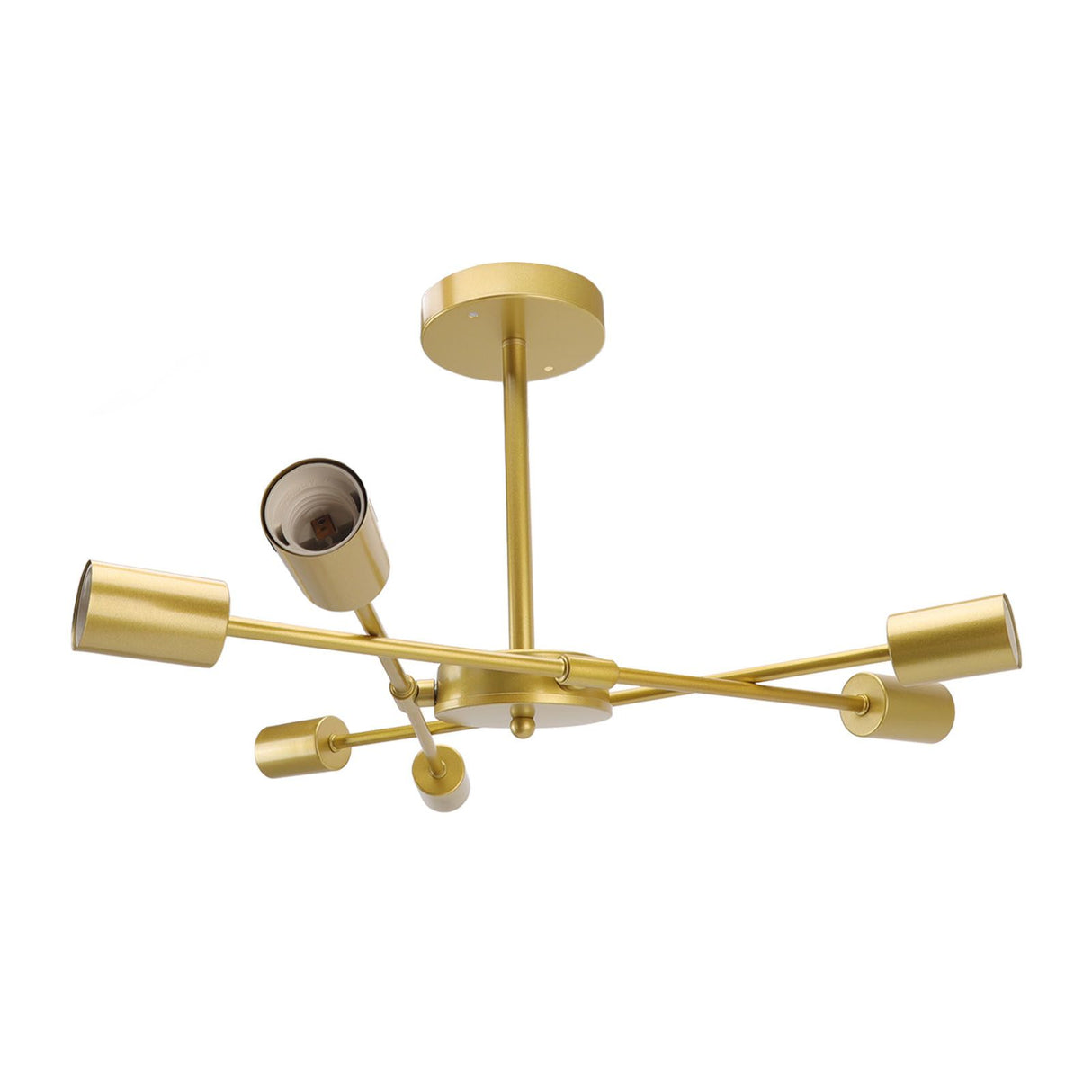Retro Industrial 6 Light Semi Flush Mount Ceiling Light Fixture Modern Sputnik Chandelier for Art Restaurant Bar Bedroom110‑220V Golden