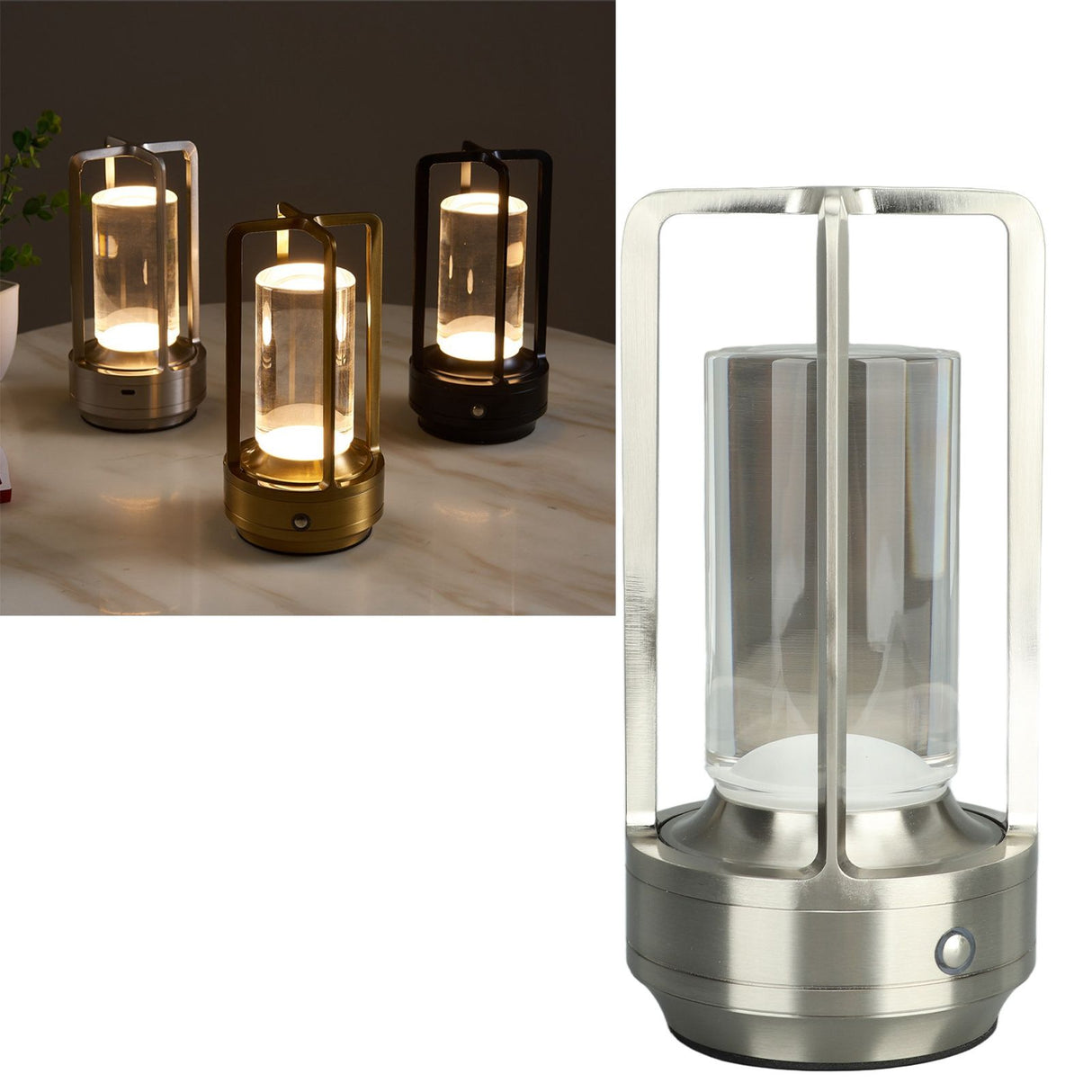 Cordless Table Lamp 3 Colors Stepless Dimming LED Table Lamp Rechargeable Touch Lamp Bedside Nightstand Lamp Silver