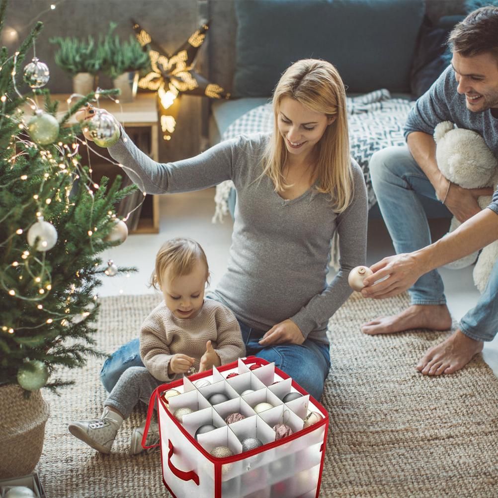 Clear Storage Box for Christmas Tree Baubles PVC Folding Christmas Decorations Storage Box for Up to 64 Christmas Baubles