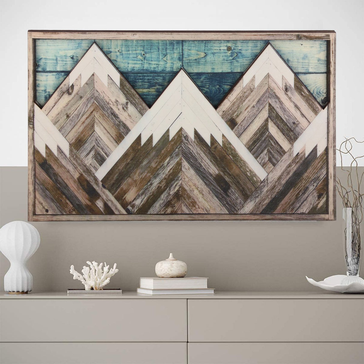 Mountain Wood Wall Art Decor Green Mountain Top Blue Mountain Top Decorative Painting