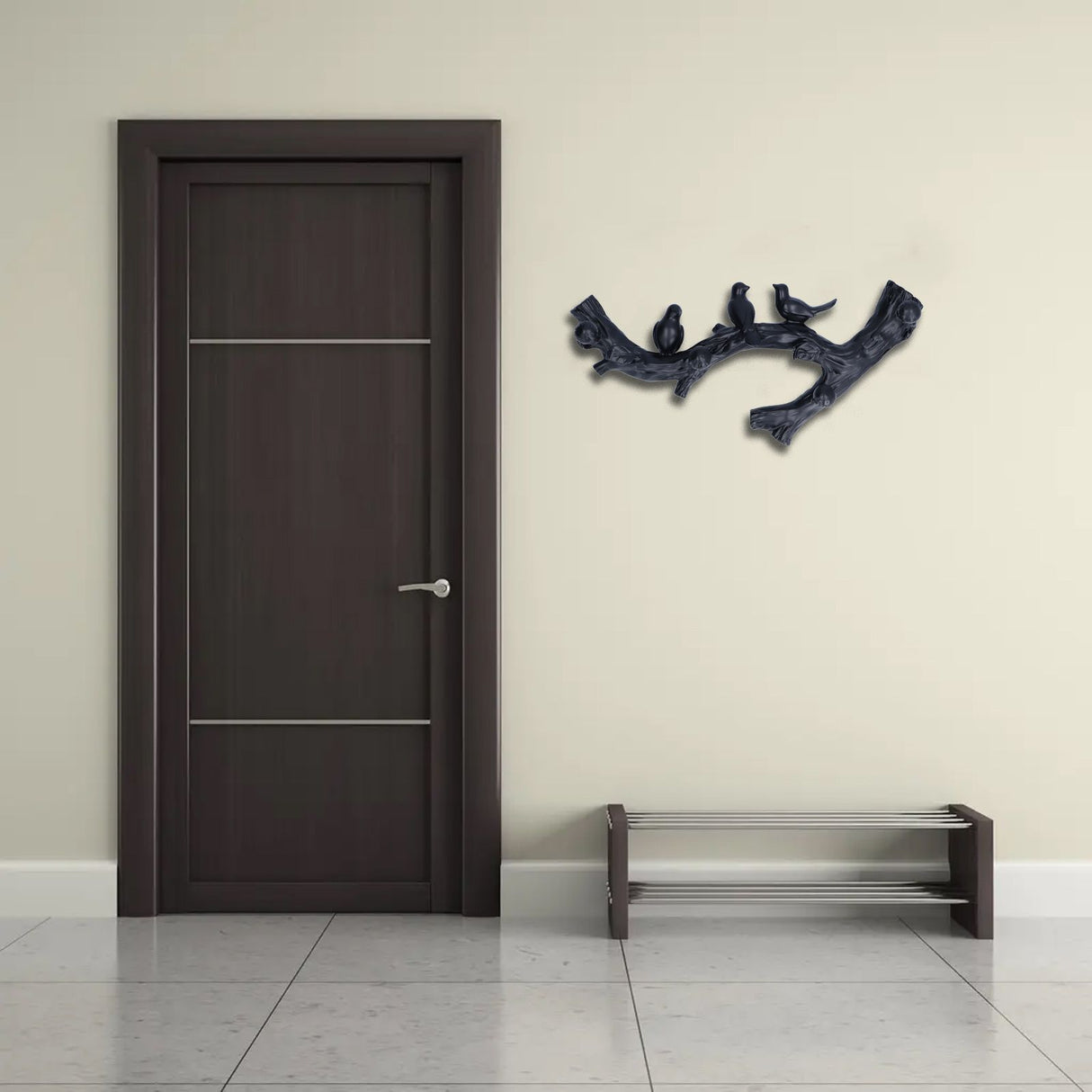Decorative Hook Black Bird Branch Shape Three Dimensional Wall Mounted Home Decoration AccessoriesSmall (29.5cm)