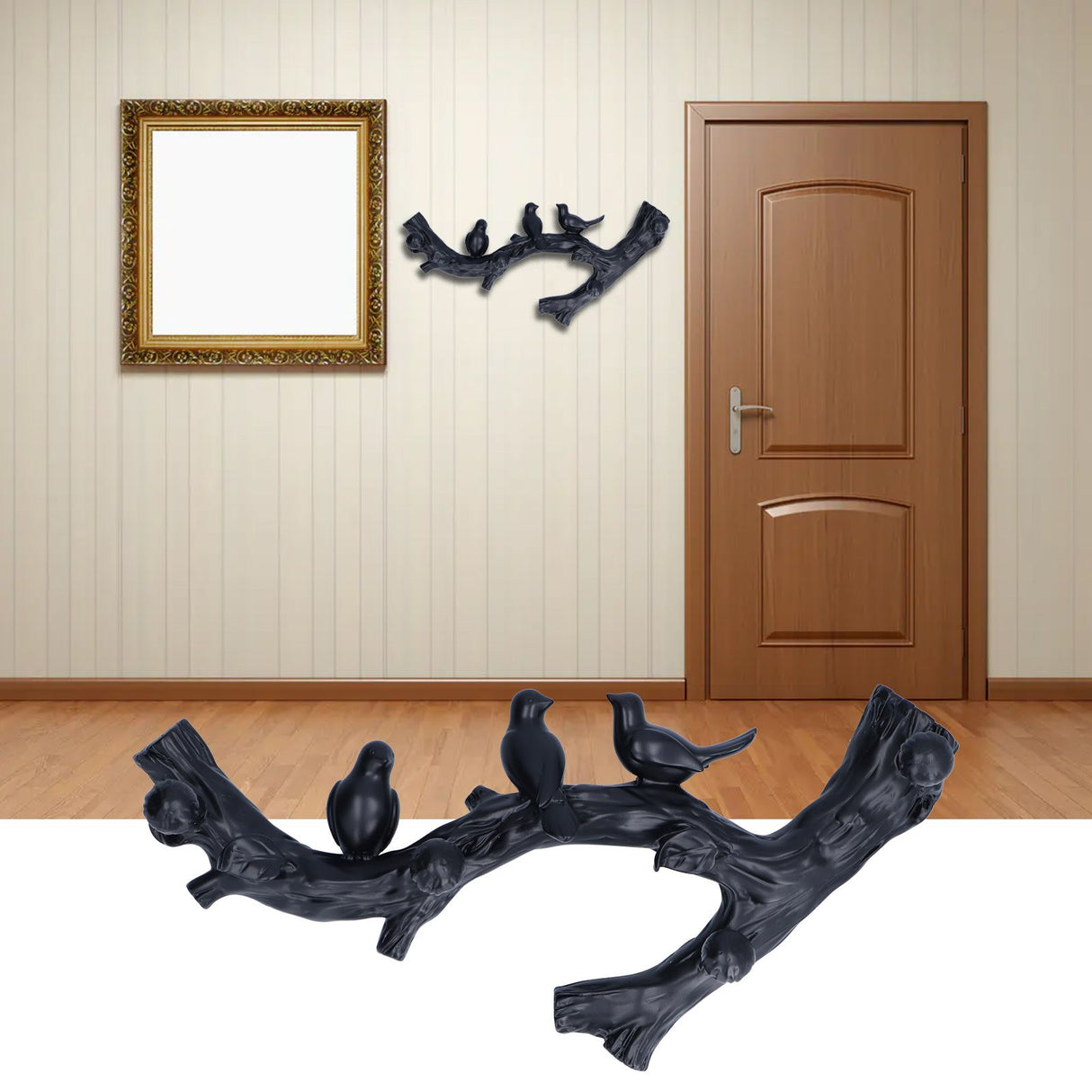 Decorative Hook Black Bird Branch Shape Three Dimensional Wall Mounted Home Decoration AccessoriesSmall (29.5cm)