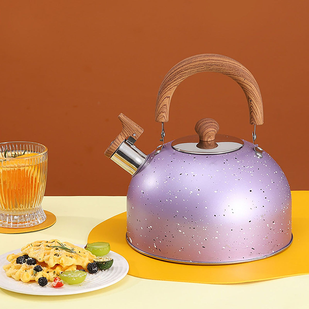 Water Kettle Stainless Steel Whistle Water Kettle Large Capacity Flat Bottomed for Gas Induction Cooker Boil Water 2L Purple