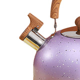 Water Kettle Stainless Steel Whistle Water Kettle Large Capacity Flat Bottomed for Gas Induction Cooker Boil Water 2L Purple