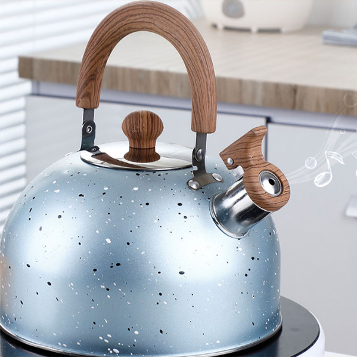 Water Kettle Stainless Steel Whistle Water Kettle Large Capacity Flat Bottomed for Gas Induction Cooker Boil Water 2L Blue