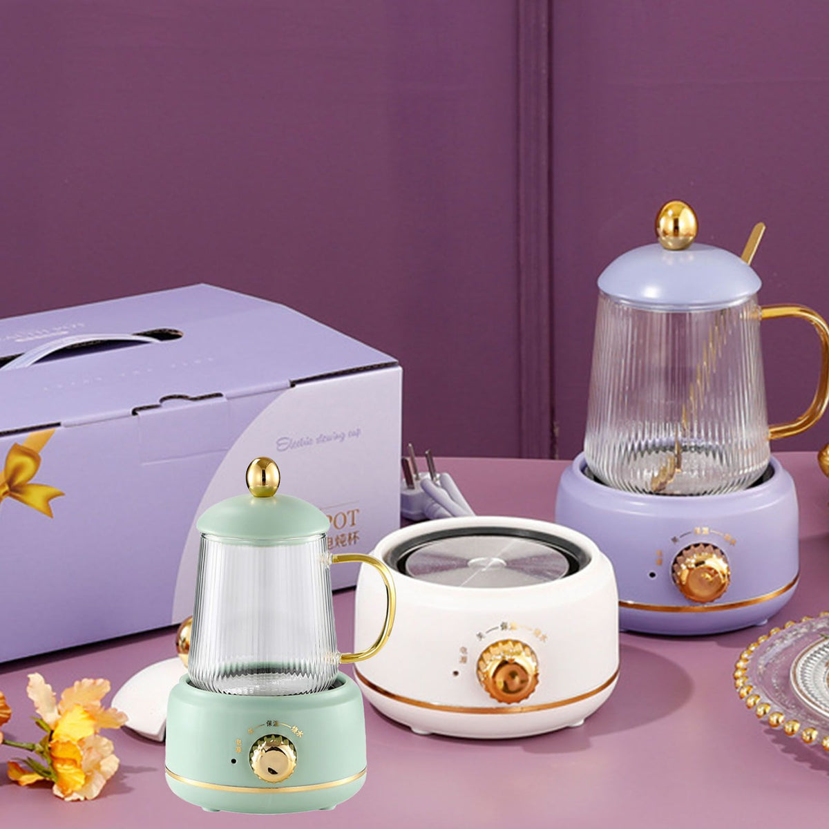 Portable Electric Kettle Stew Cup 450ML Health Cup Mini Slow Cooker Kettle Office Flower Teapot Split Tea Boiler AU Plug 220V Macaron 450ml