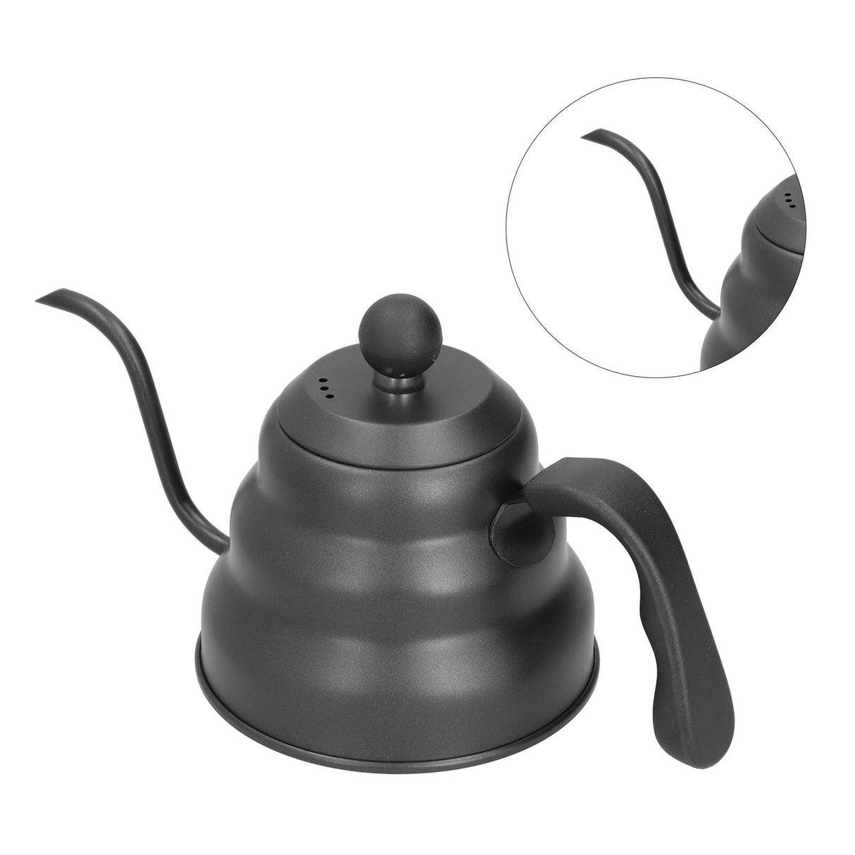 PTFE Stainless Steel Tea Pot Coffee Kettle Gooseneck Spout Pour Over Coffee Maker Drip Kettle Black1.2L