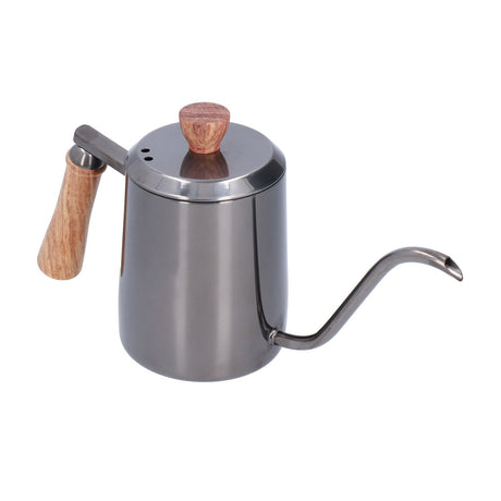 600ml Stainless Steel Manual Coffee Pot Long Narrow Spout Pour Over Kettle with Wooden HandleGray