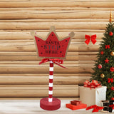 Christmas Stop Here Decor Metal Solid Wood LED Delicate Santa Stop Here Tree Topper for Christmas Party Crown 15.5x8.5x30.5cm