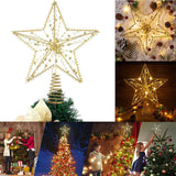 Christmas Tree Topper Star with LED String Light Glitter Christmas Tree Top Star Lamp for Christmas Home Decoration