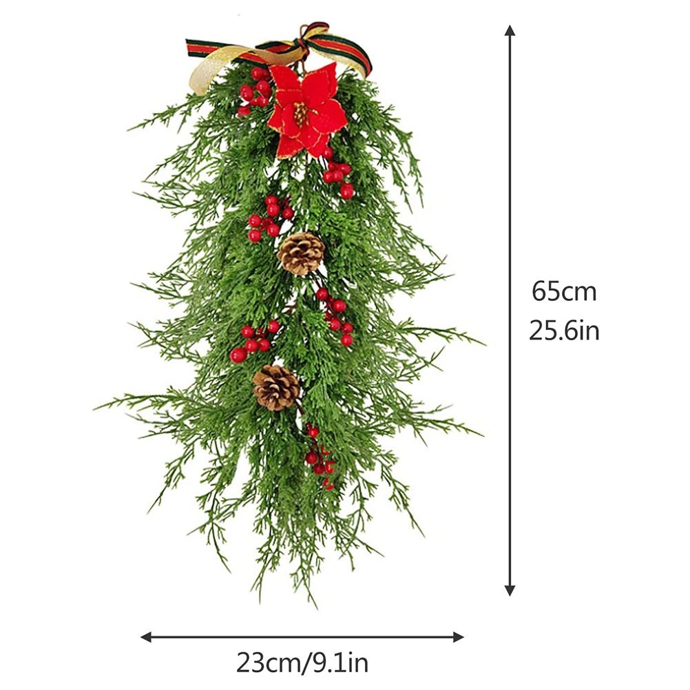 Christmas Pine Branch Garland Winter Red Berries Mixed Pine Cones Christmas Hanging Pendant For Front Door Fireplaces Home