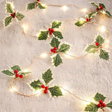 LED Christmas Decoration Light Christmas Red Fruit Leaf Copper Wire Lamp String Garland Supplies for Party and Christmas