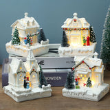 Christmas Village Ornament LED Lighted Christmas Village Houses with Figurines Christmas Village Decoration Indoor Room Decor