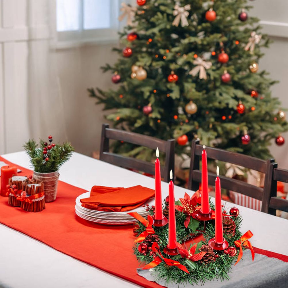 Christmas Advent Wreath Fir Wreath Christmas Arrangement Decorative Wreath with Candle Holder & Ribbon