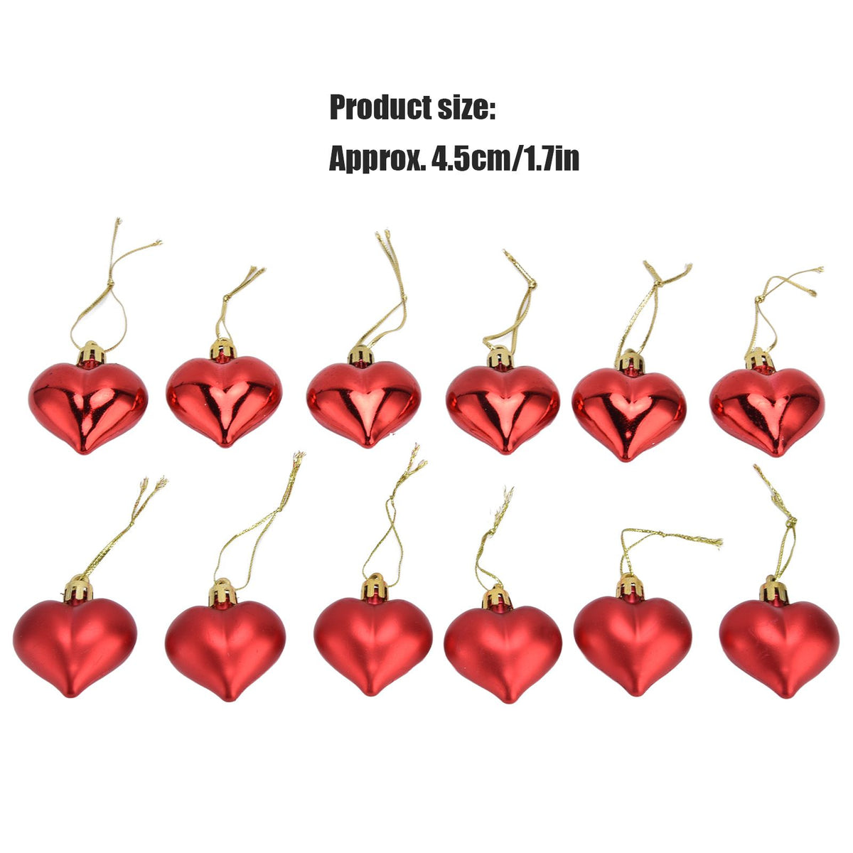 12pcs Christmas Ornament Heart Shape PVC Christmas Tree Hanging Decorations for Valentine's Day PartyRed
