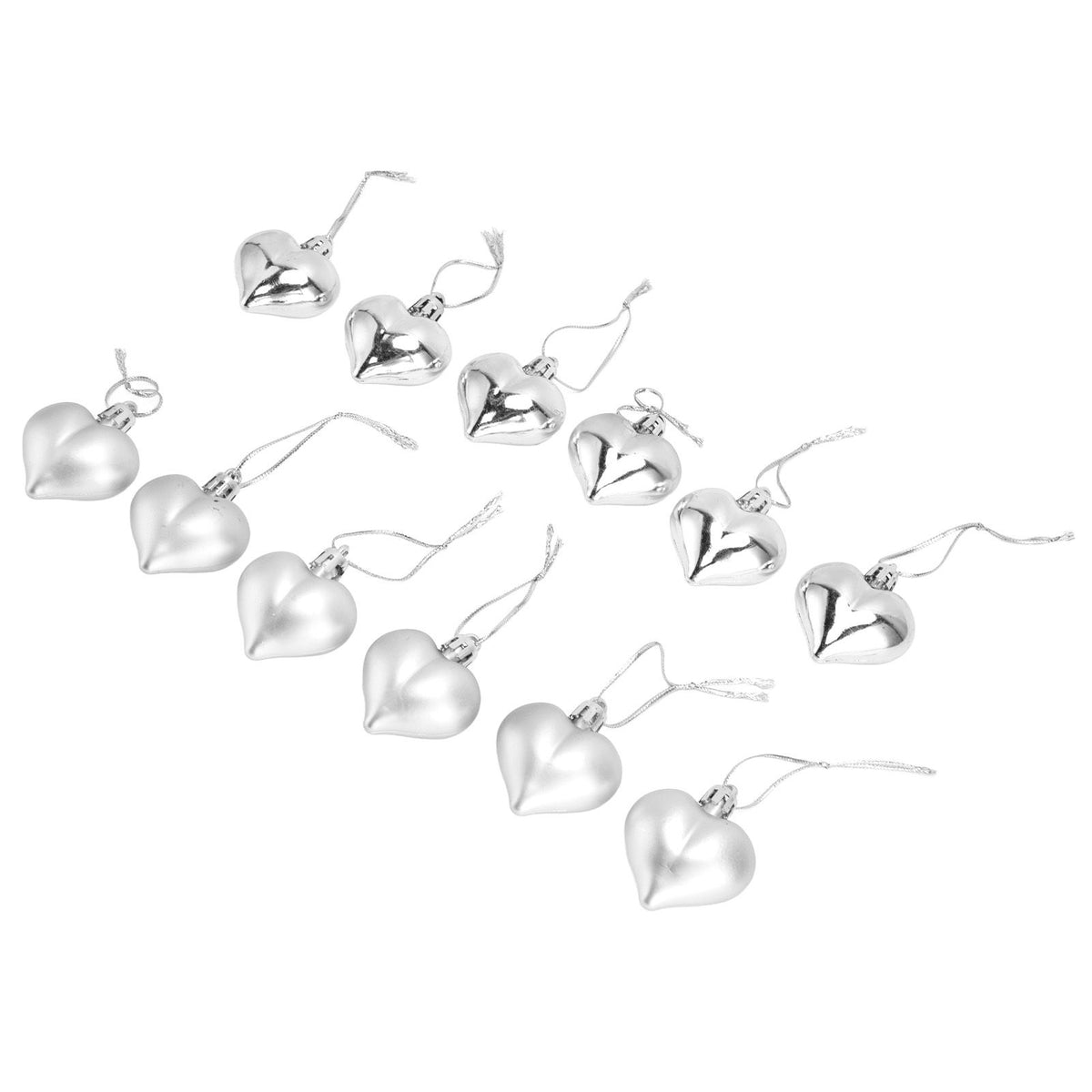 12pcs Christmas Ornament Heart Shape PVC Christmas Tree Hanging Decorations for Valentine's Day PartySilver