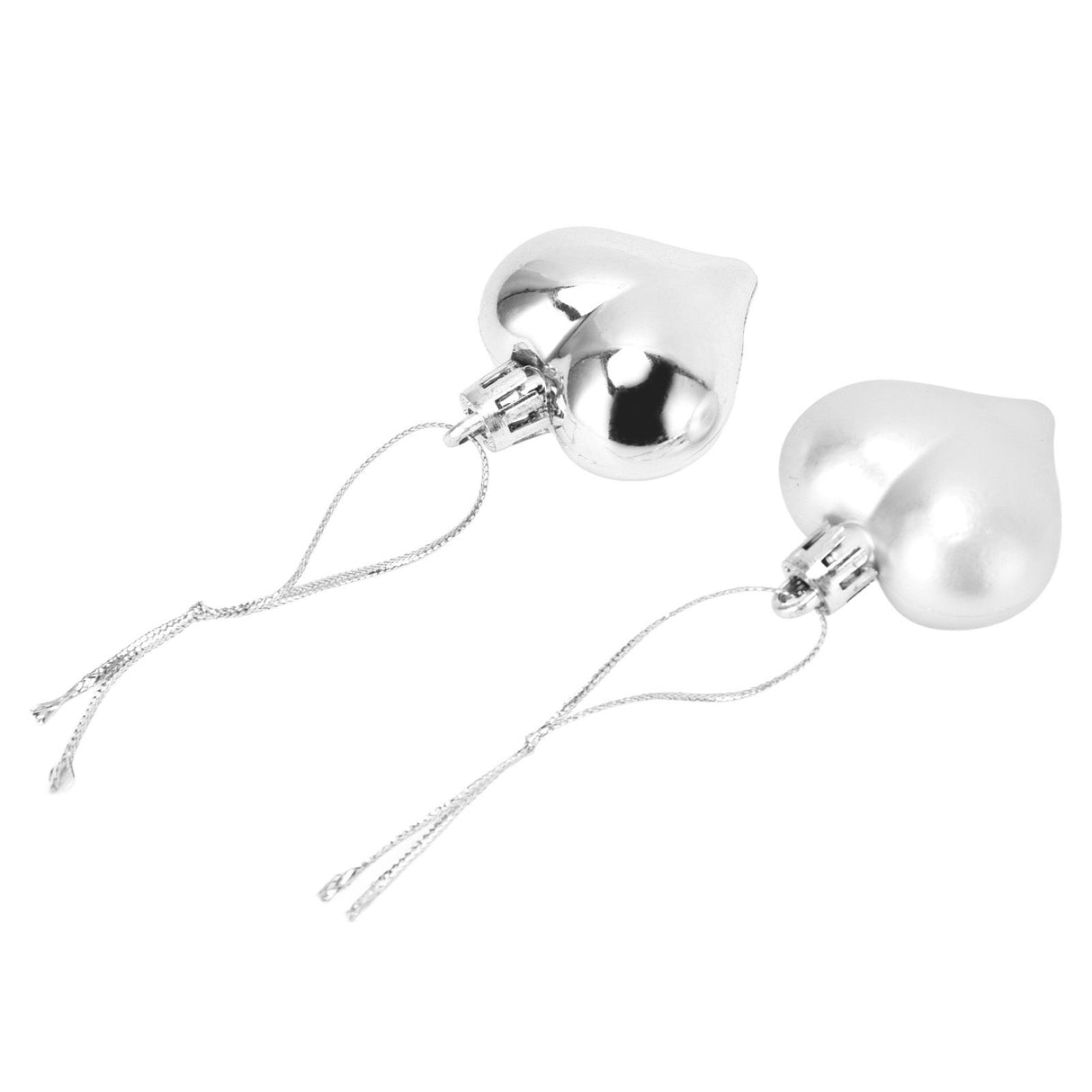 12pcs Christmas Ornament Heart Shape PVC Christmas Tree Hanging Decorations for Valentine's Day PartySilver