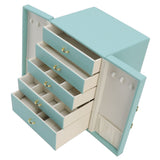 Jewelry Storage Box Leather Double Door Green European Style Storage Case for Necklace Earring Watch Bracelet