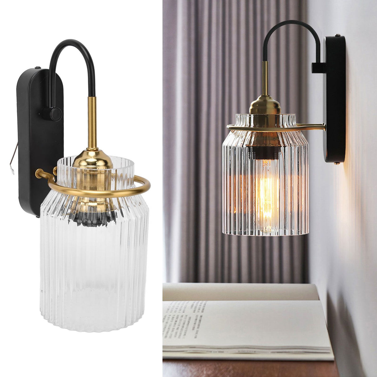 E26/E27 Wall Light Retro Glass Lampshade Wall Sconce Lamp for Bedroom Headboard Living Room110V‑240V